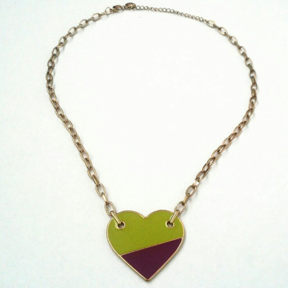 Golden Lime Green and Purple Neart Necklace